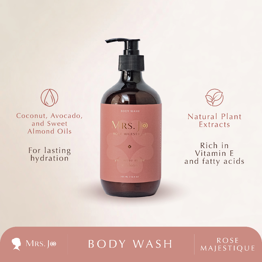Mrs Jo Rose Majestique Body Wash Aromatic Antibacterial 500ml | Sabun Mandi Bunga Mawar | Body Soap 