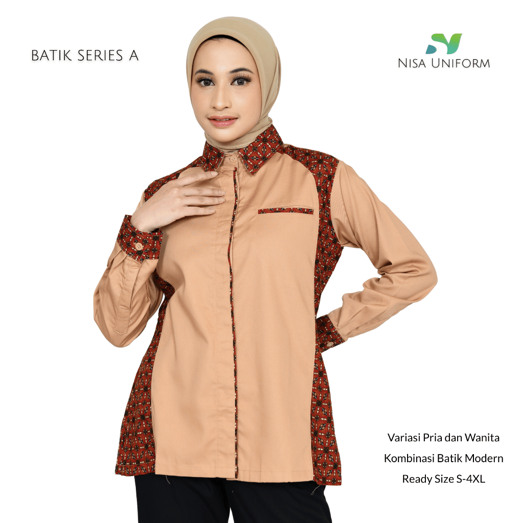 Baju kerja perempuan/baju kantor custom bordir/seragam karyawan kombinasi batik/kemeja wanita batik