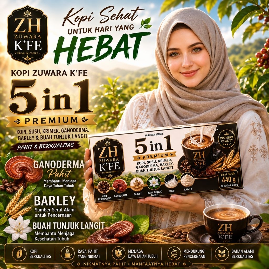 Kopi Zuwara 5 in 1 Plus Ganoderma, Barley, Susu Pahit Ya Kalau di Kopi Juwara 3 in 1 / juwara / kopi