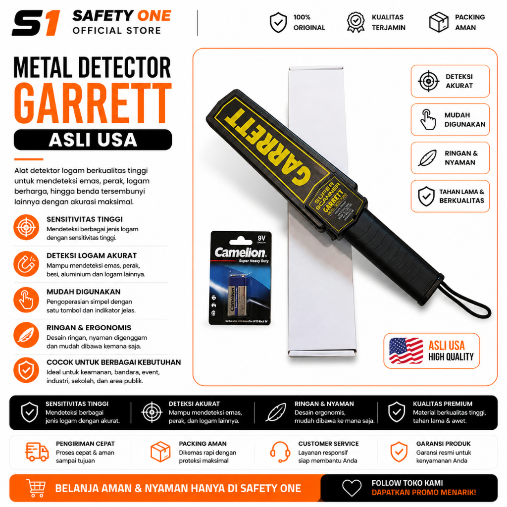 Metal Detector Garrett ASLI USA - Alat Detektor Emas & Logam