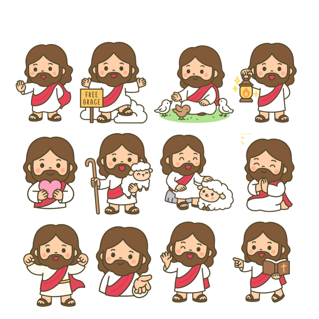 Stiker chibi Jesus -  Sticker Kristen pack varian karakter Jesus