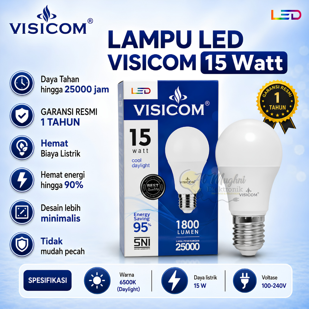 LAMPU LED BULB VISICOM 15 W/ LED VISICOM 15 WATT / LAMPU LED HEMAT ENERGI VISICOM 15 W