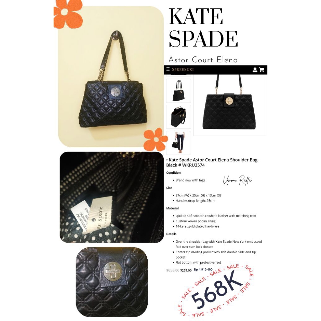 KATE SPADE Elena Astor Original (Tote Bag Muat Laptop)
