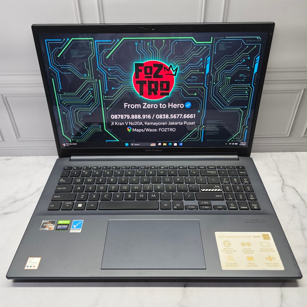 Laptop Asus Vivobook 15 OLED M3500Q Ryzen 9 5900HX RTX 3050 RAM 16/512GB NVME Fullset No Minus