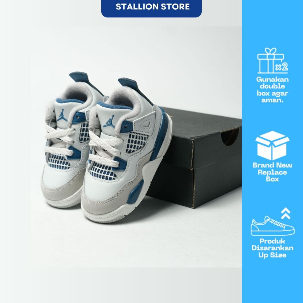 Sepatu Kids / Sepatu Anak / AJ 4 RETRO KIDS - OFF WHITE MILITARY NAVY
