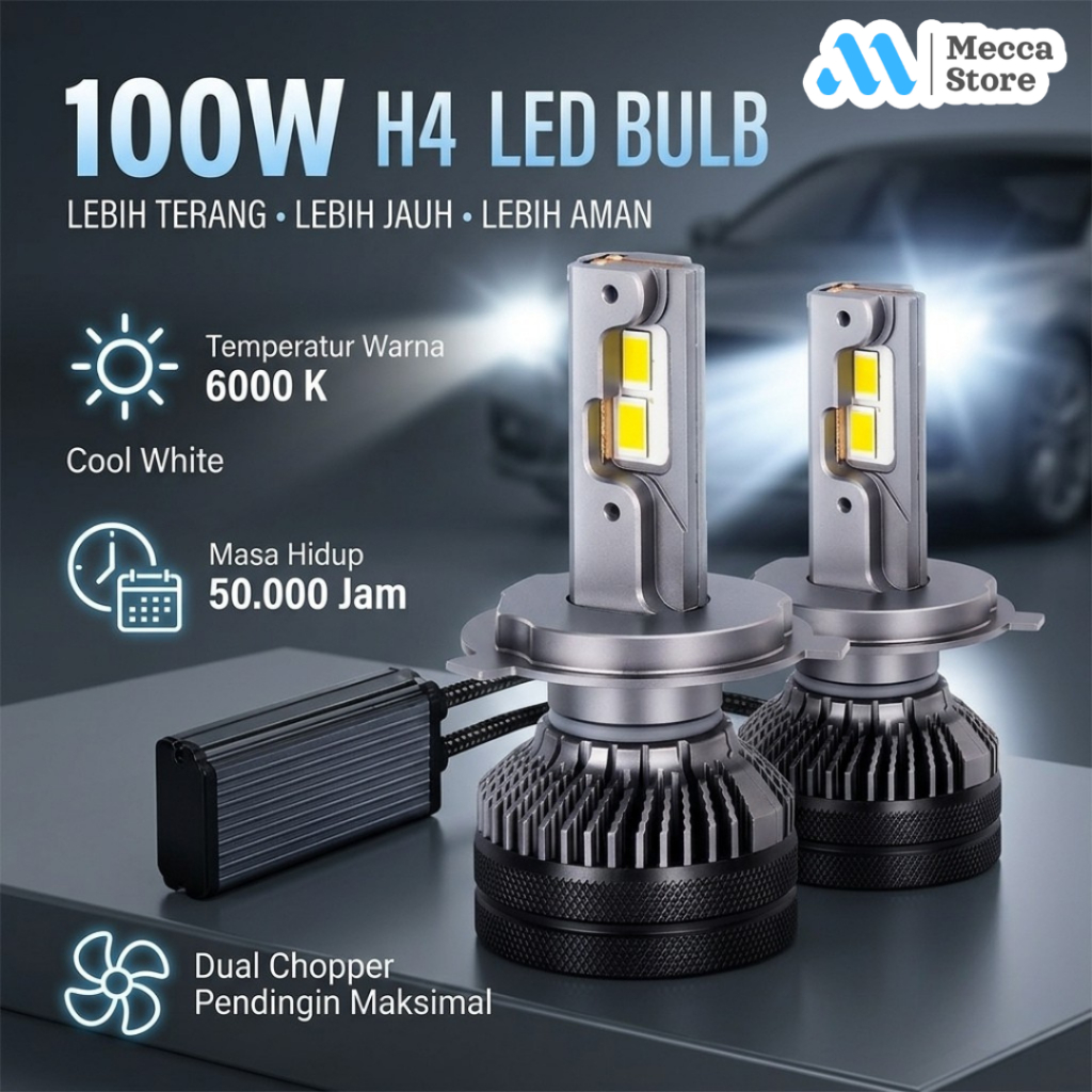 Lampu Depan Mobil Headlight LED H4 Cool White 12V 100W