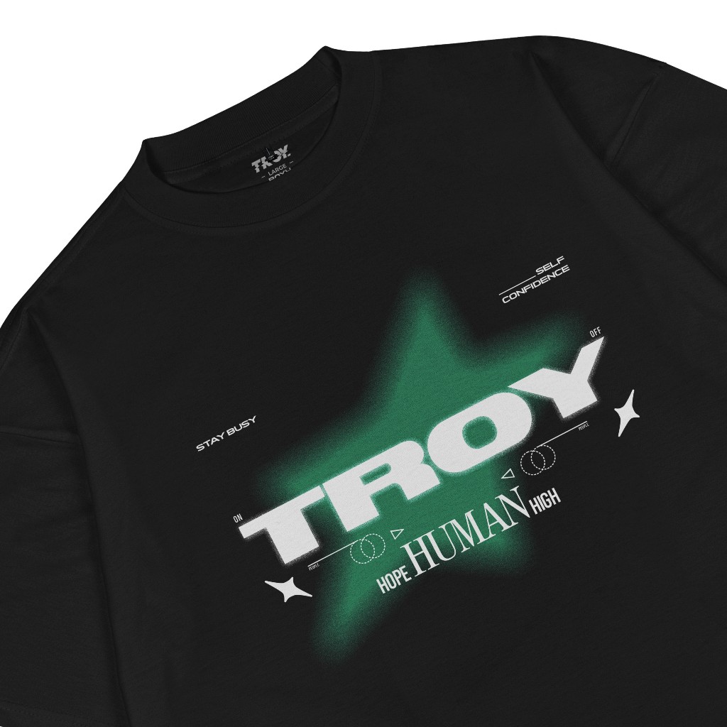Troy Company Boxy Oversize Tshirt Black Human Hope - Kaos Pria Boxy Oversize Hitam MBD 2519