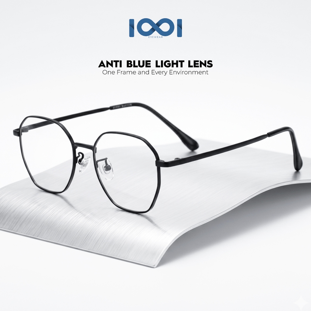 IOOI Eyewear -  Kacamata Segi Enam Bahan Metal Classy Lensa Anti Radiasi Blueray Bluecromic Pria Wan