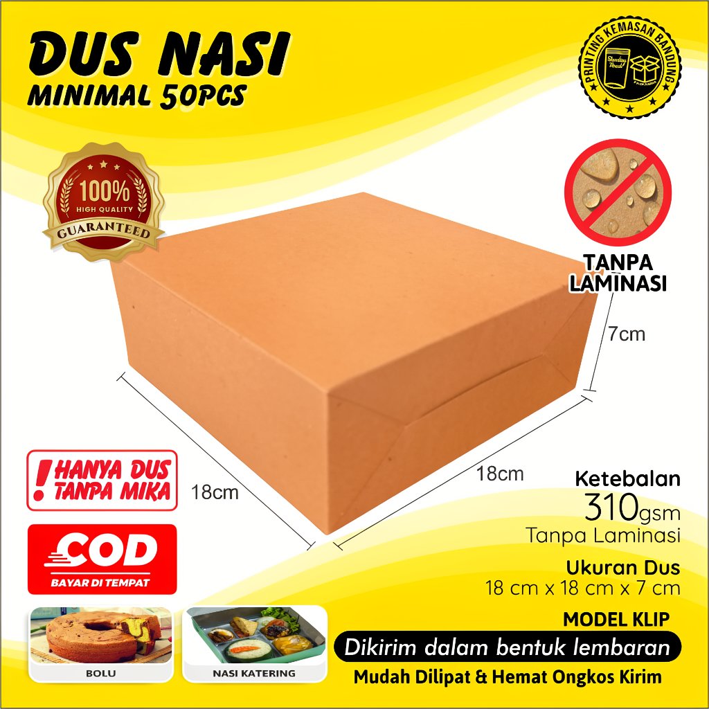 Dus Nasi 18x18x7 Lunch Box Katering Catering Kotak Kemasan Makan Paper Kraft Non Laminasi