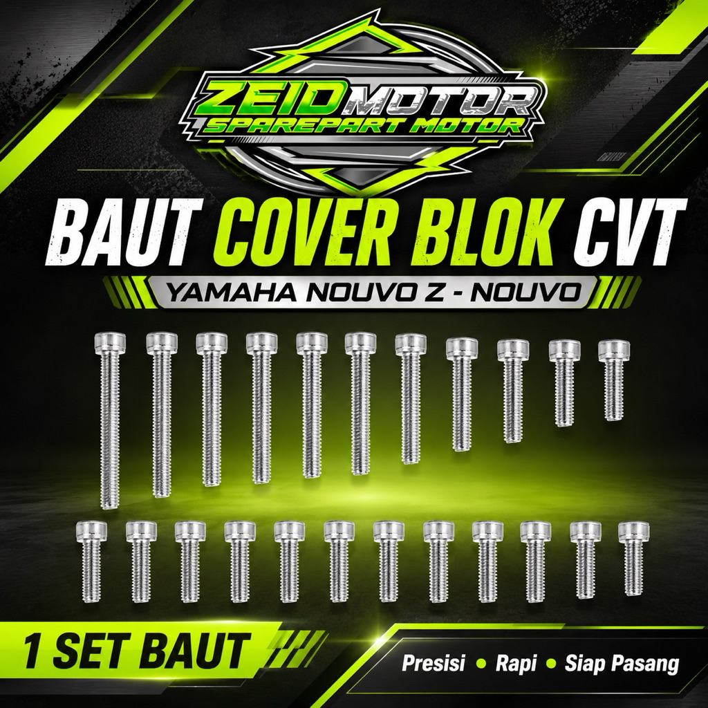 ZEID MOTOR Baut cover Blok Cvt Yamaha Nouvo - Nouvo Z stenles  steel/ Baut Blok Left Side cover Yama