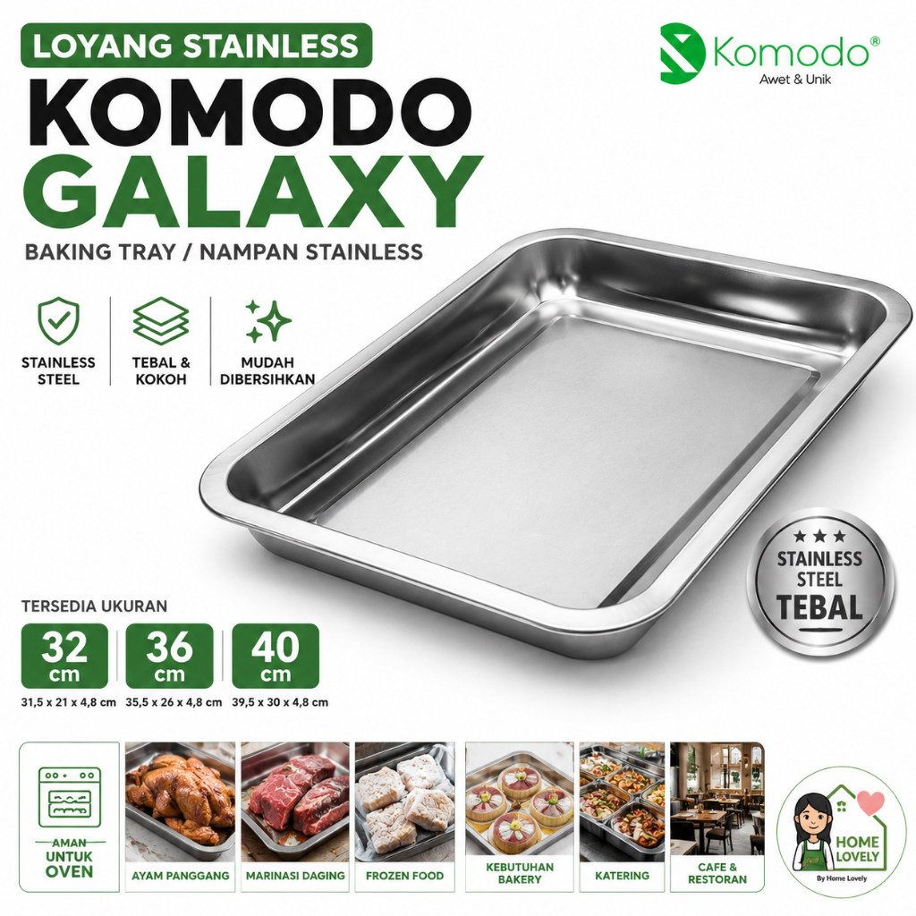 Loyang Stainless Komodo Galaxy 32 36 40 cm | Baking Tray Stainless Steel Tebal | Nampan Oven Anti Ka
