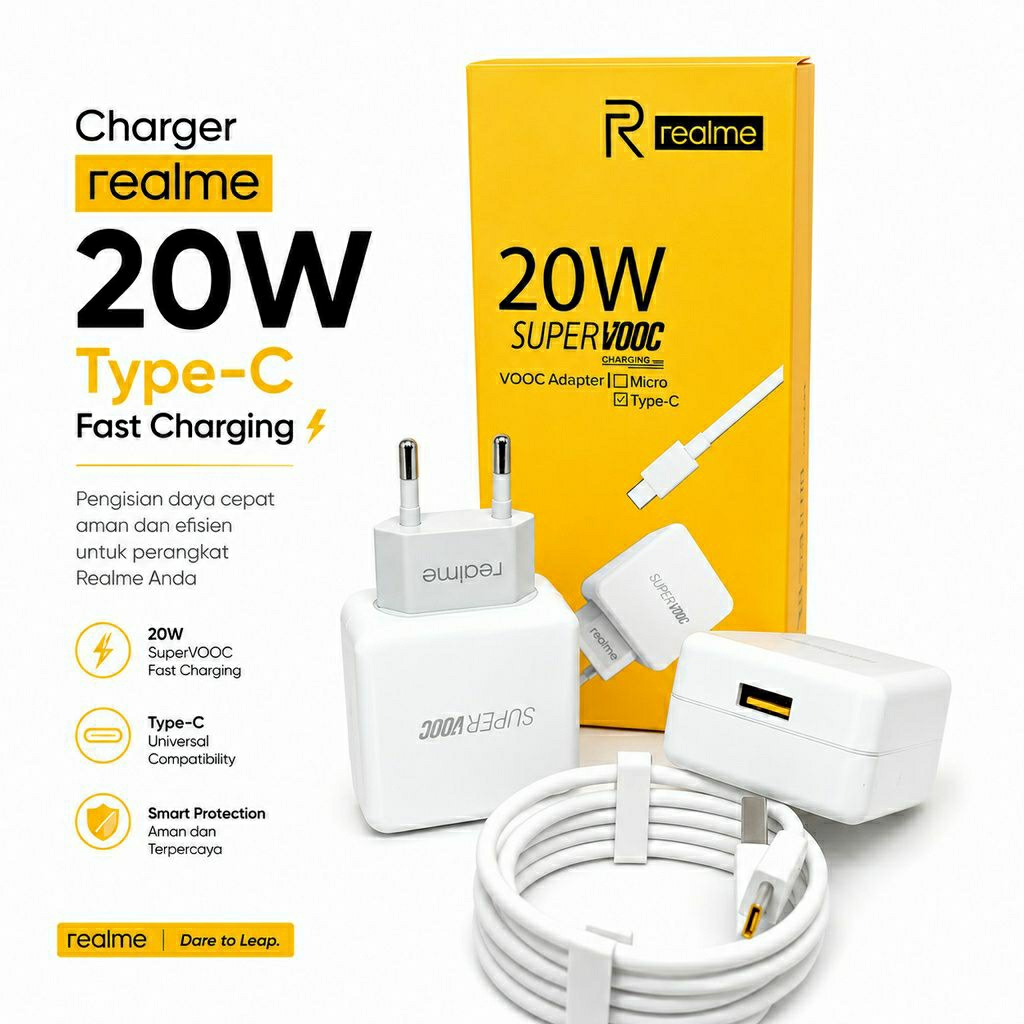 CHARGER REALME TYPE-C 20W SUPER VOOC FAST CHARGING / CHARGER 5V - 2A REALME