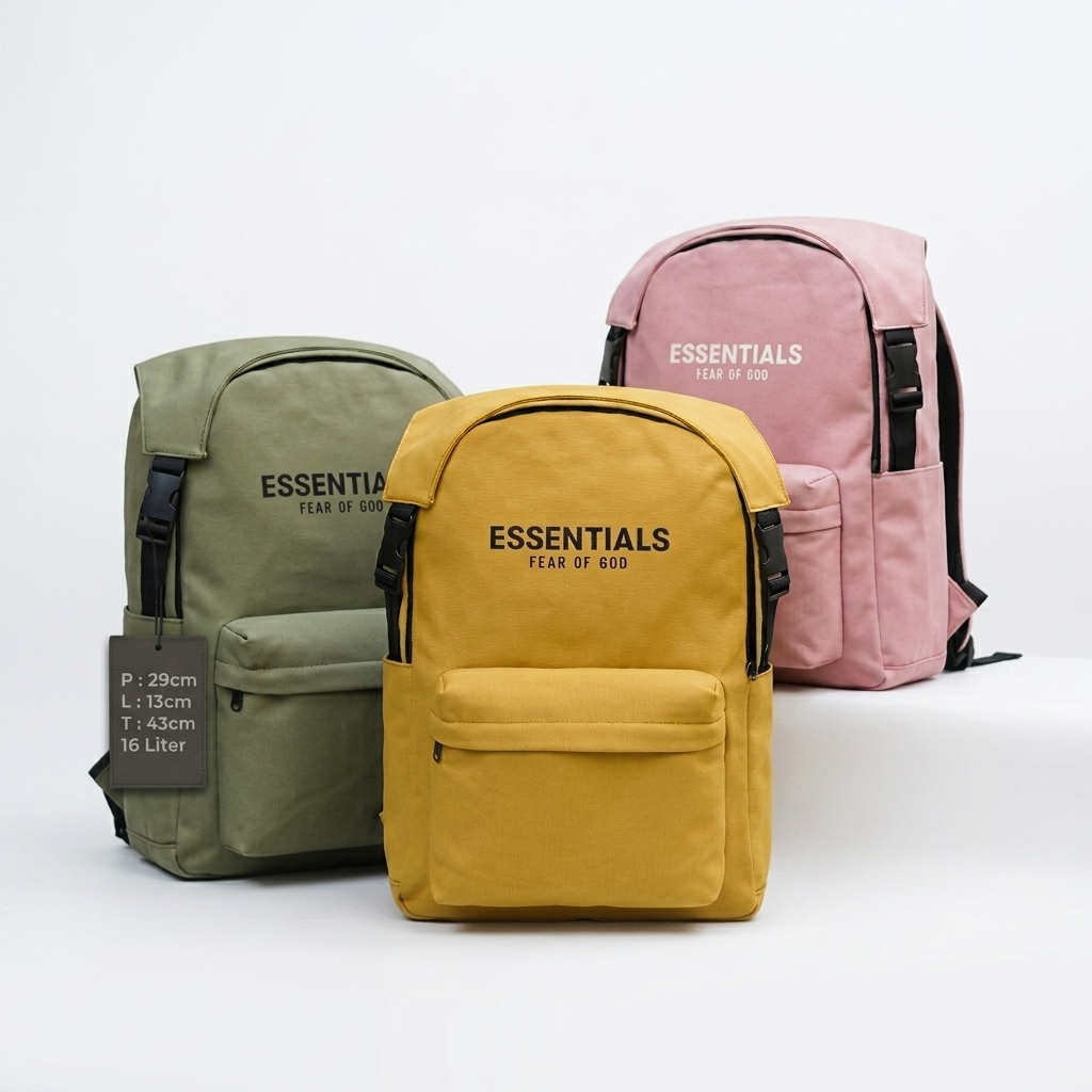 #702 ESS Fear of God FOG Thick Top Cover Backpack Tas Ransel Punggung Polos Import Hitam Premium | s