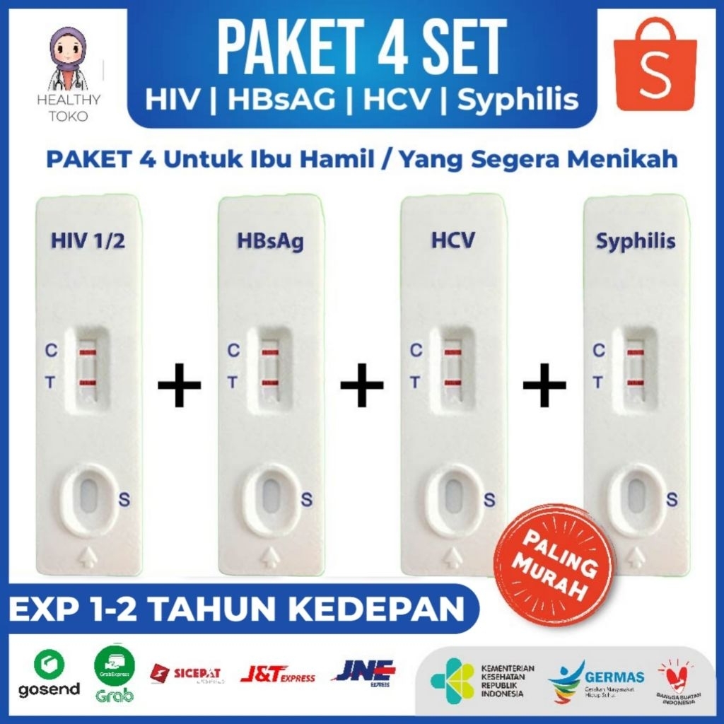 Paket 4 Terlengkap ONESTEP Test HIV/AIDS SIFILIS Hepatitis B Hepatitis C IS TOP. Cocok Untuk Ibu Ham