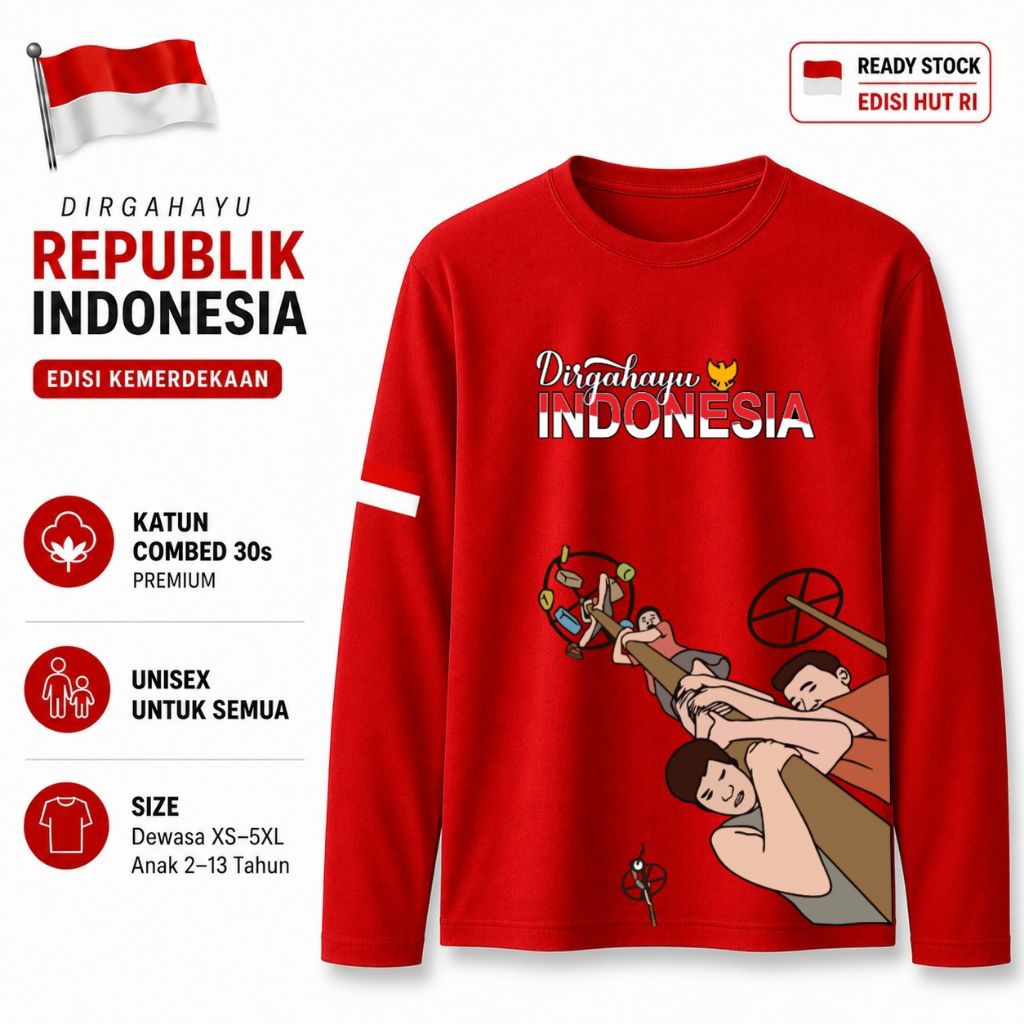 ACC WIJAYA | PREMIUM QUALITY | Kaos Lengan Panjang Unisex HUT RI 17 Agustus Kemerdekaan Indonesia