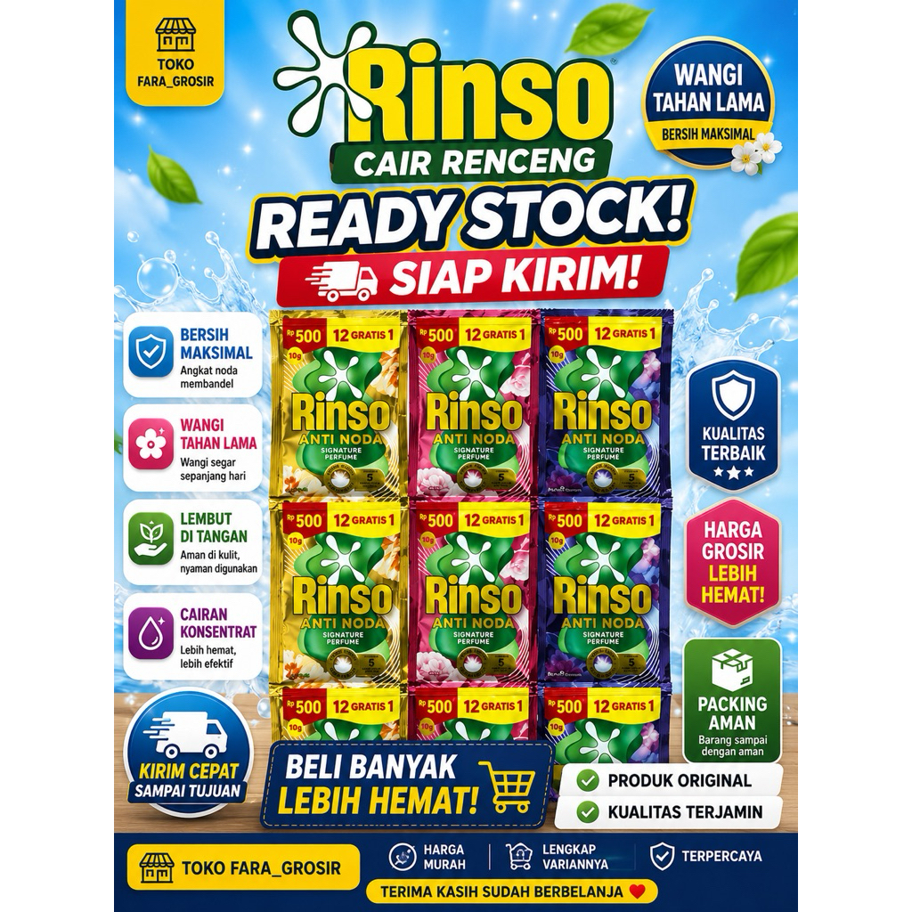RINSO CAIR SACHET 1 DUS / 8 RENTENG RENCENG