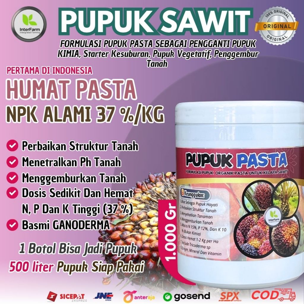Pupuk Pengganti NPK Sawit, Pupuk Pelebat Buah Sawit, Pupuk POP Booster Sawit Kemasan 1 Kg INTERFARM