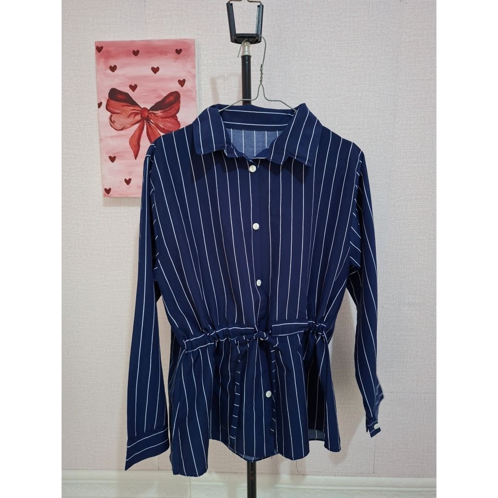 Kemeja Biru Garis Putih