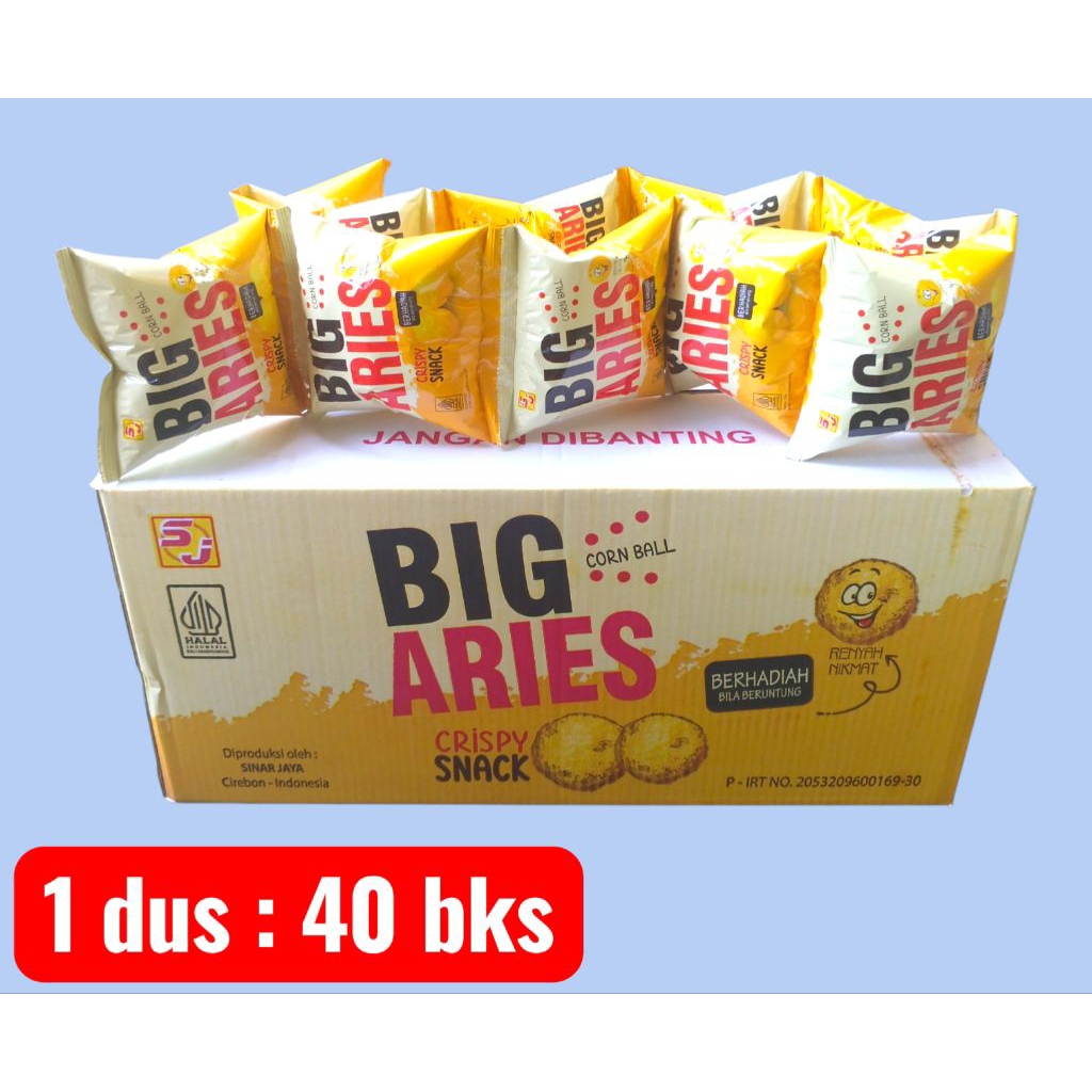 Big Aries Makanan Ringan Snack Bola Jagung Corn Ball Crispy 1 dus 40 bungkus