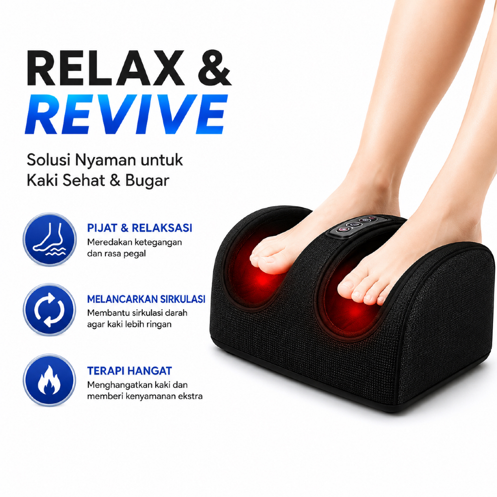 Alat Pijat Kaki Elektrik Terapi Refleksi Getar Kompres Hangat Relaksasi dan Pereda Nyeri Otot