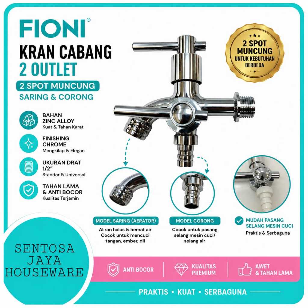 KRAN CABANG / KRAN AIR CABANG DUA / KRAN CABANG SHOWER , MESIN CUCI , SELANG AIR