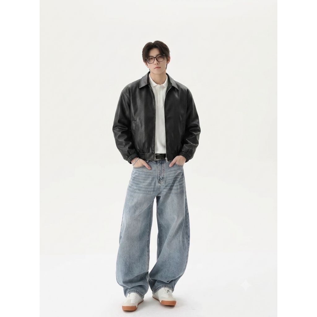 Jaket Vintage PU Leather - Jaket Bomber Kulit - Jaket Kulit Pria Wanita Unisex