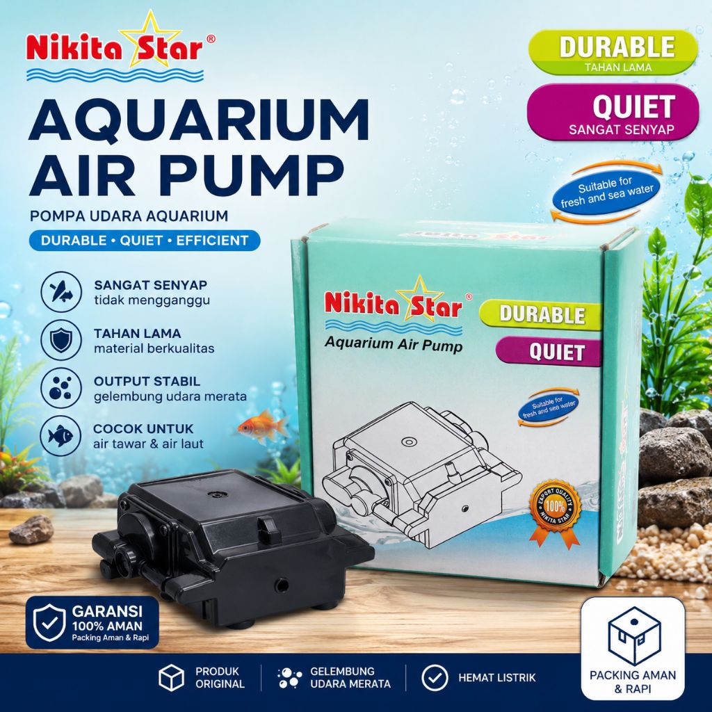 NIKITA STAR Aquarium Air Pump NS 30 / NS 40 / NS 60 Pompa Udara Aquarium Kolam Ikan Super Senyap