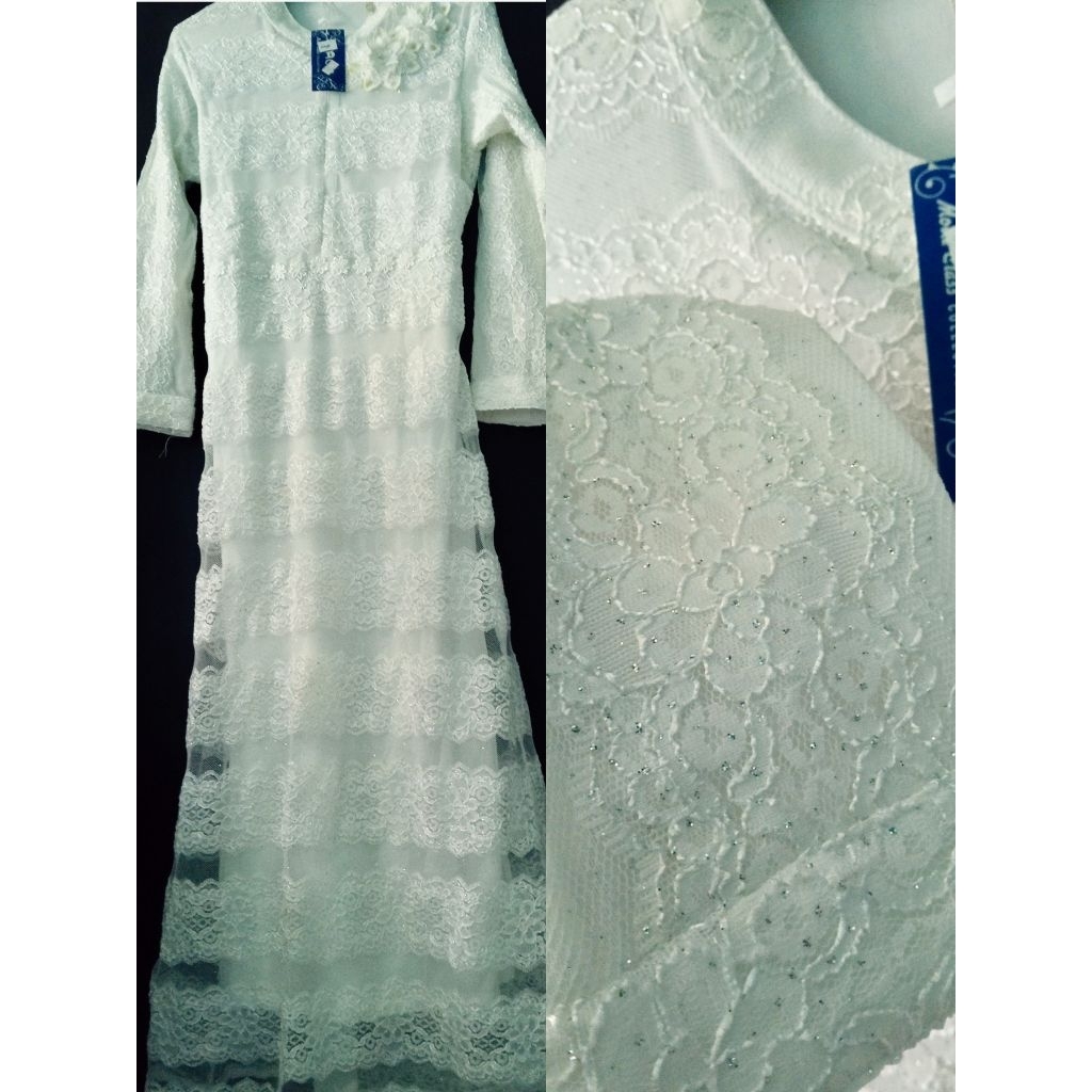 GAMIS BRUKAT FULL FURING WARNA PUTIH SIZE L
