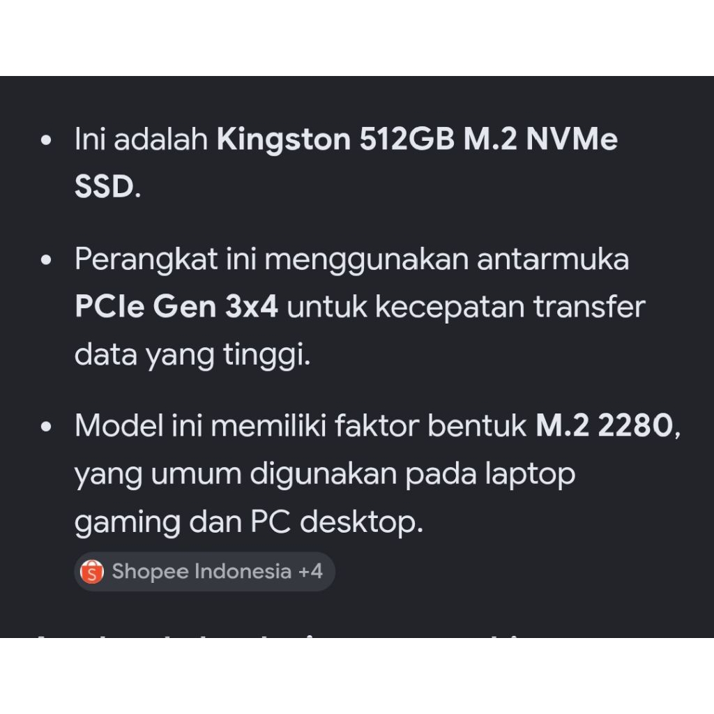 ssd nvme kingston kapasitas 512gb original copotan