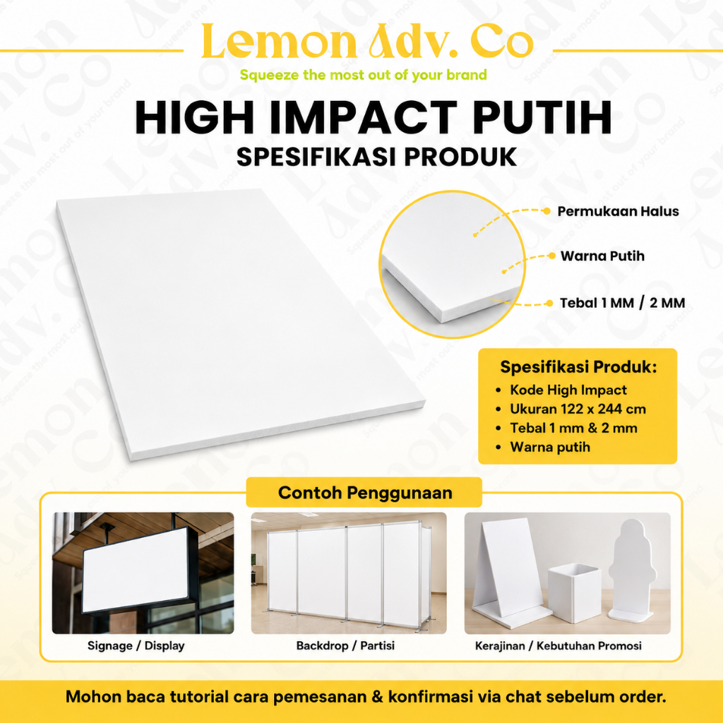 High Impact Sheet 1mm/2mm 122x244 cm | Lembaran Plastik HIPS Putih