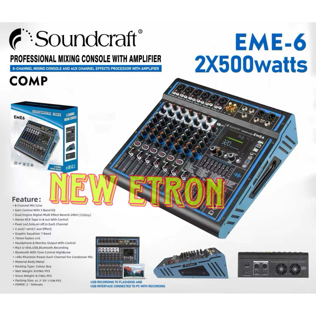 Power Mixer Soundcraft Eme 6-CHANNEL MIXING CONSOLE AMPLIFIER EME-6 2X500watts