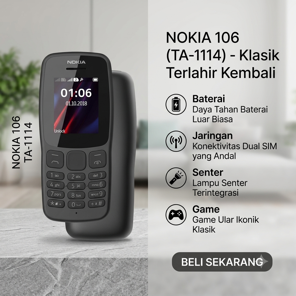 HP Nokia 110 / 130 / 106 / 215 Second Original | HP Jadul Klasik | Dual SIM | Baterai Awet | COD