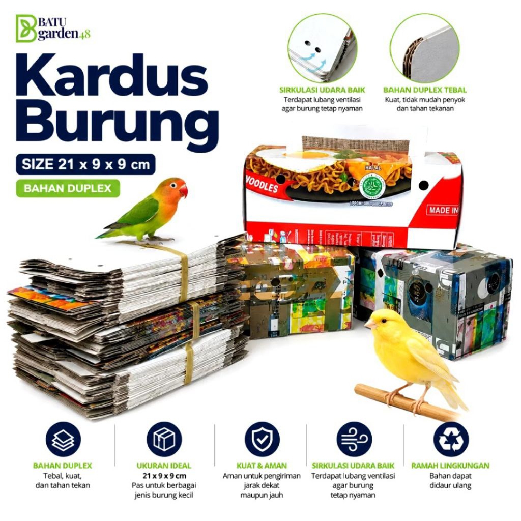 Kardus Burung 21x9x9 cm | Kotak Burung Lipat Isi 100 | Duplek Tebal | Box Pengiriman Burung