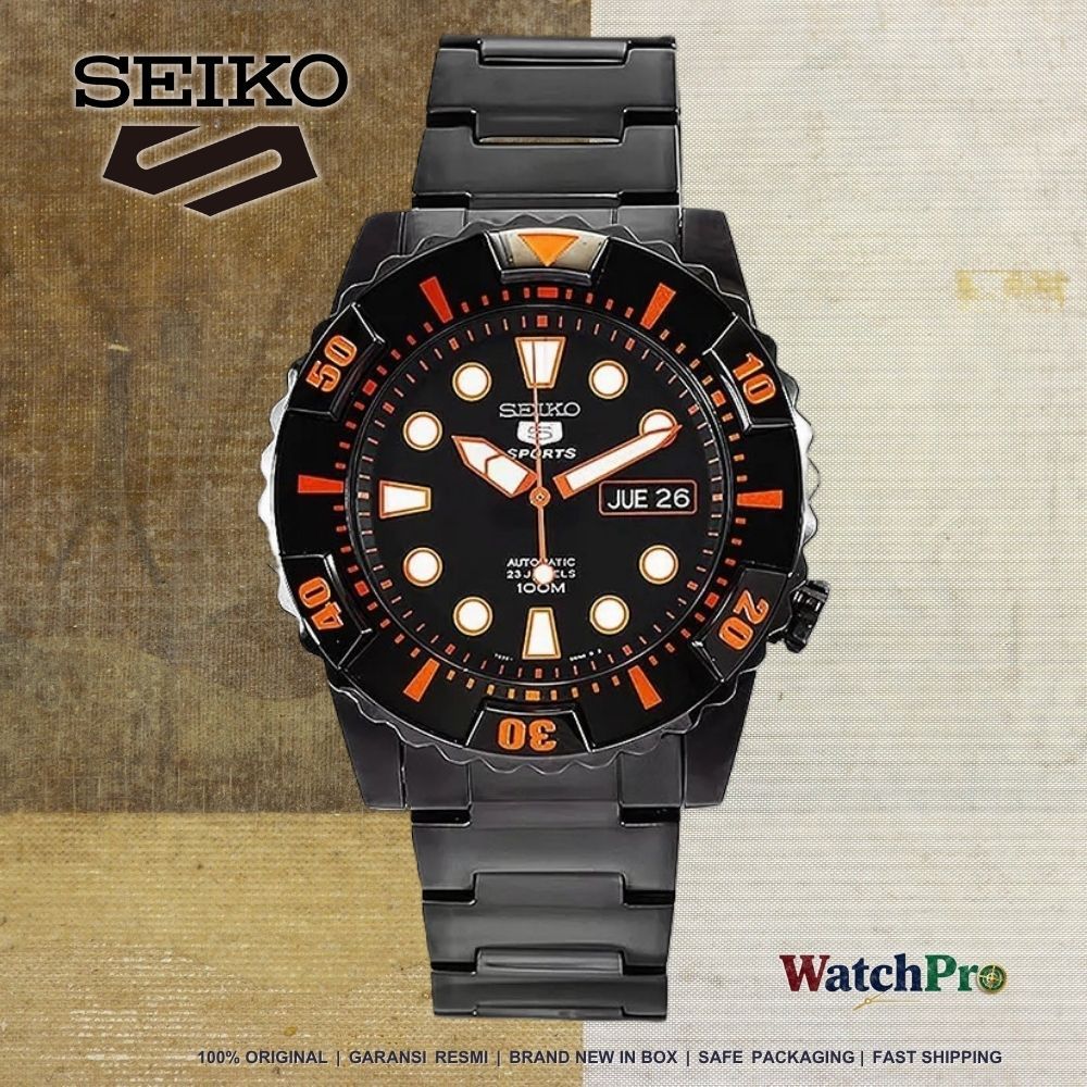 Seiko 5 Sports SNZJ21K1 Automatic Black Orange Mini Monster Jam Tangan Pria