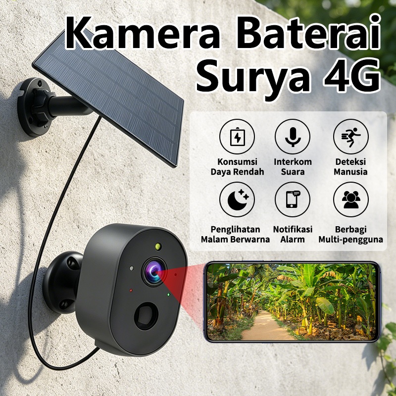 S5 CCTV Tenaga Matahari 4G GSM Tanpa Kabel Daya Surya Visi Malam Penuh Warna IP65 Anti Air Deteksi M