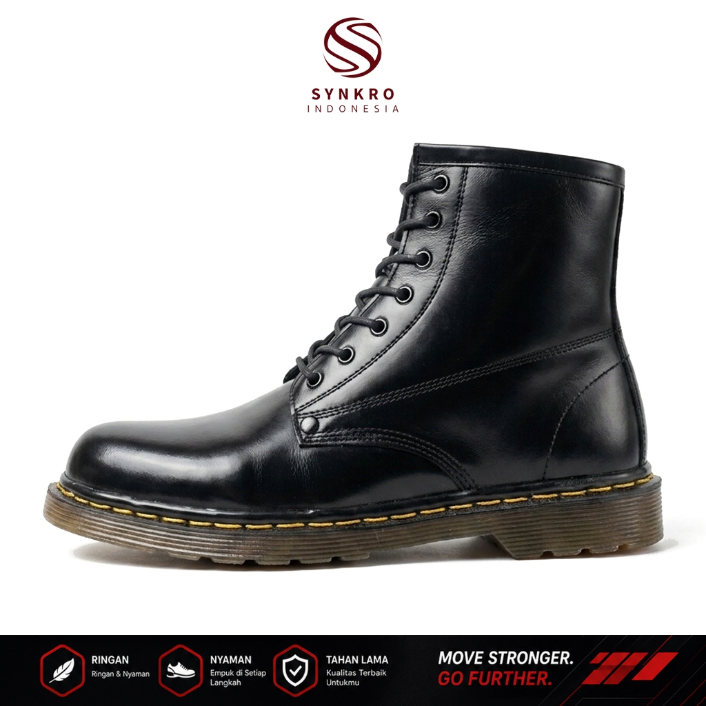 38-44 Synkro Agra - Sepatu Boots Fashion Pria Kulit Asli