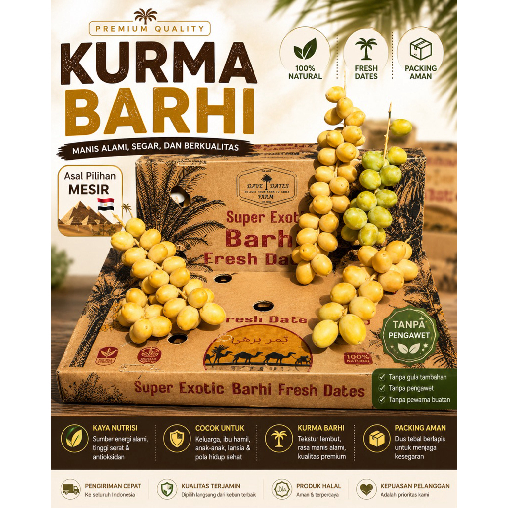 Kurma Muda Barhi Fresh Premium Asal Mesir | Kurma Barhi Promil | Kurma Segar Impor | Manis Alami