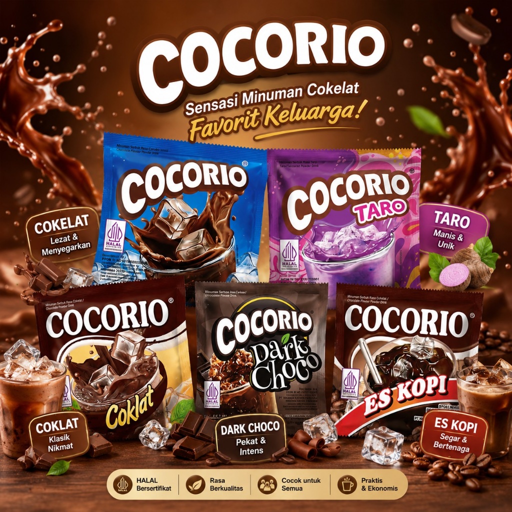 RTG COCORIO - Minuman Serbuk Rasa Coklat Kemasan 1 Renteng (10 Sachet)