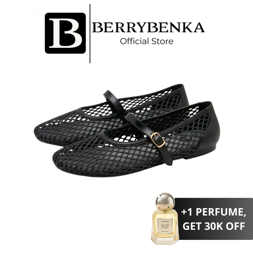 Berrybenka Sepatu Jelly Mary Jane Casual Look Tahan Air Nyaman Dipakai Sofia Mashea Mesh Flat Shoes 
