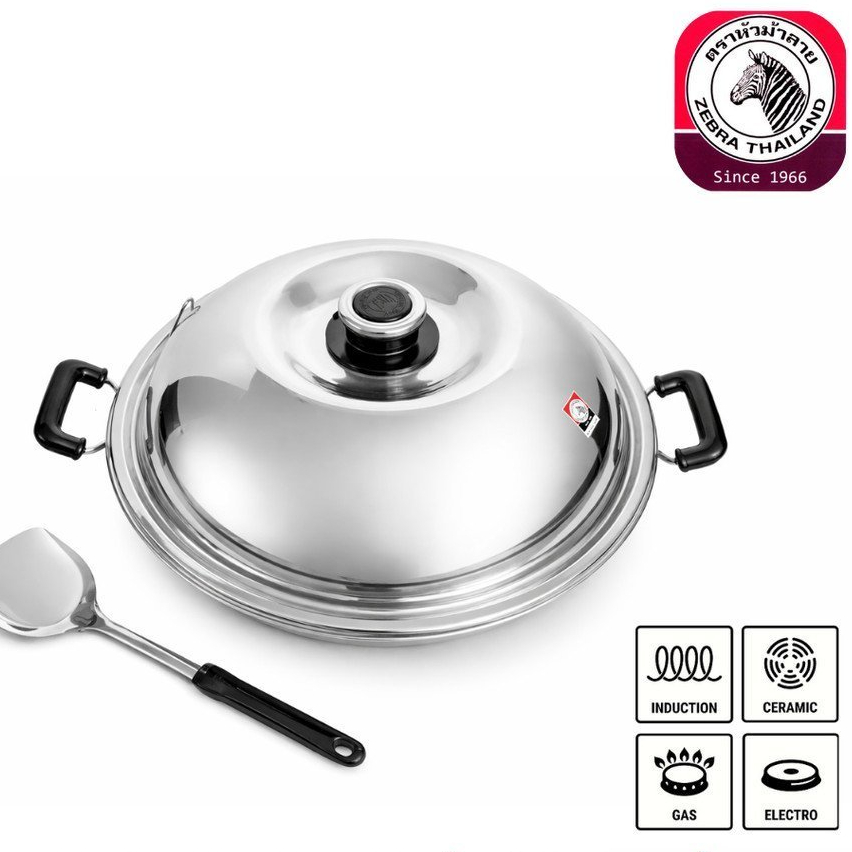 Wok Wajan Stainless / Wajan Stenlis / Wok Stenles 5ply Wok 42cm w/ Lid Turner ZEBRA 176244