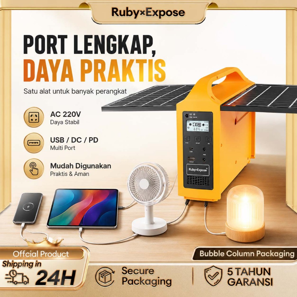 Solar Power Station 100W 220V PLTS Mini Genset Solar LiFePO4 100Wh Ringan Portabel Traveling Piknik