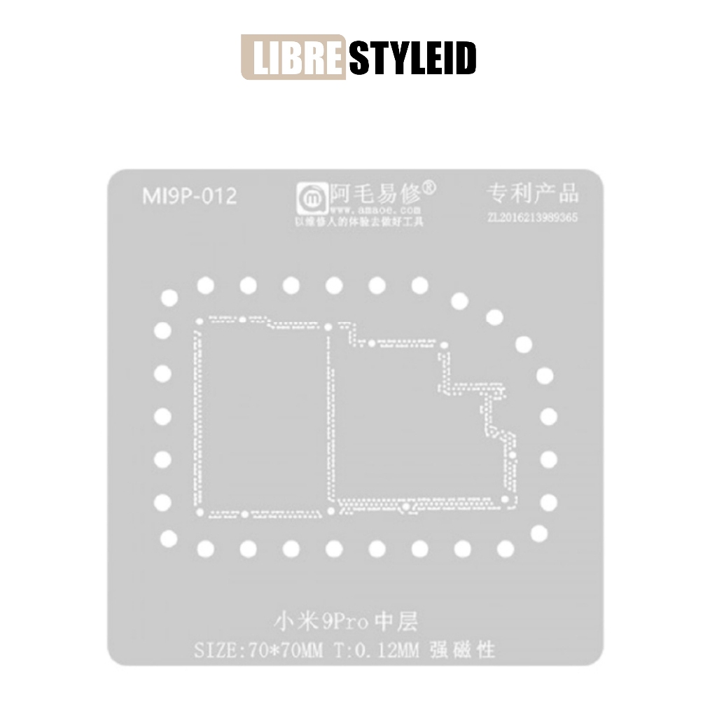 CETAKAN IC AMAOE MI9P-012 XIAOMI 9PRO MAINBOARD SIZE:70*70MM T:0.12MM ORIGINAL