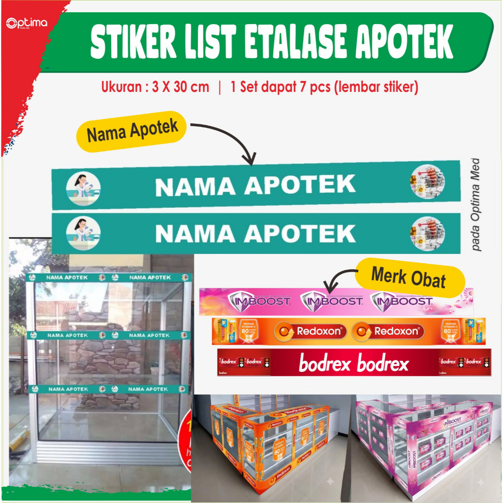 [1 SET 7 PCS] Stiker List Etalase Apotek Custom Nama Obat Rak obat - Vinyl Anti Air 3x30cm