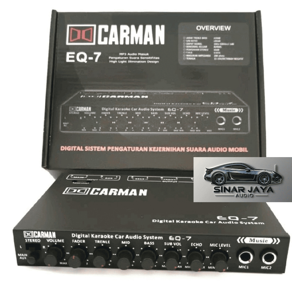 Carman EQ-7 MP3 Equalizer Mobil 2 Band – Pre-Amp 12V, Bass Treble Control, S/N 90dB, 10Hz-50kHz untu