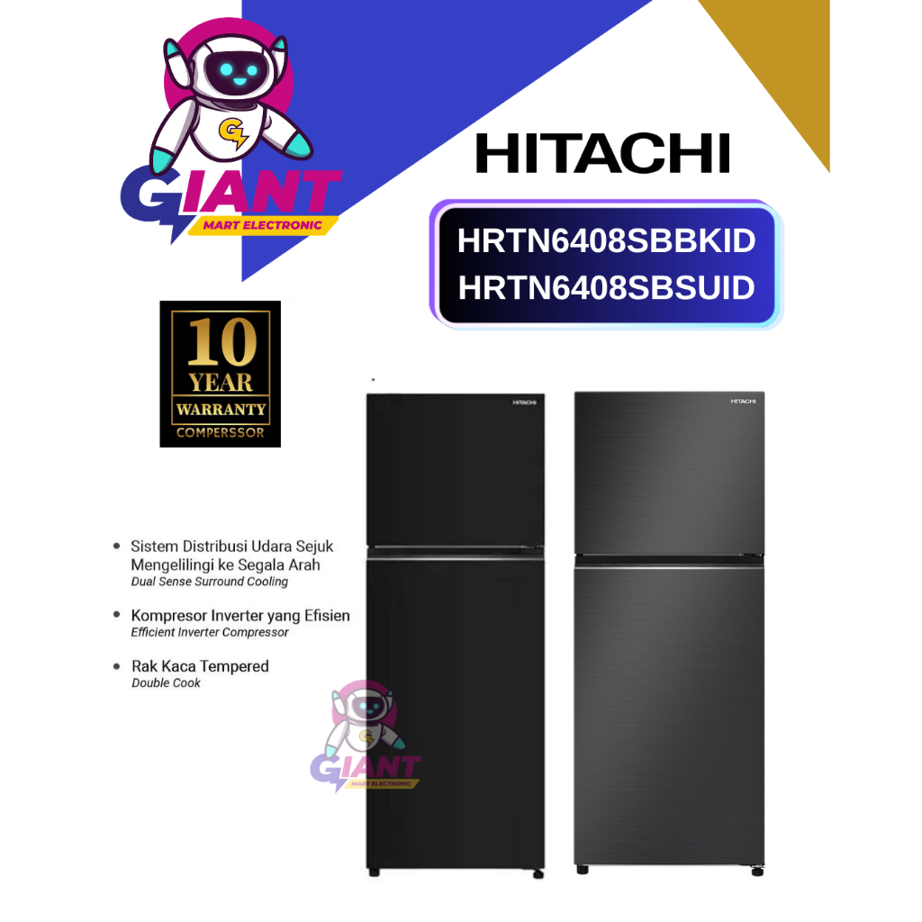 KULKAS 2 PINTU HITACHI HRTN6408SBBKID/HRTN6408SBSUID 374 LITER KOMPRESOR INVERTER