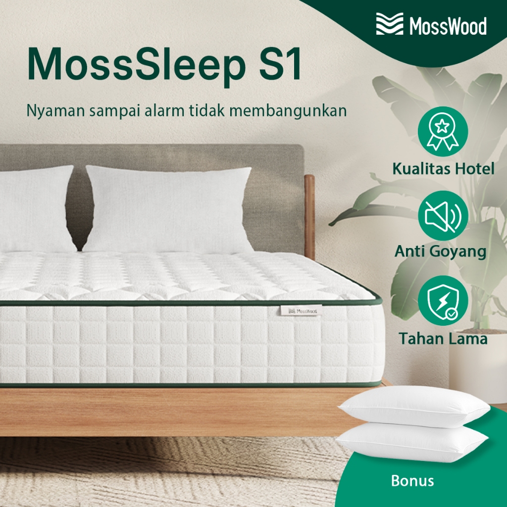 Mosswood Sleep S1 Springbed Hotel Premium 20cm Kasur Busa Pegas Anti Goyang Tahan Lama Bonus Bantal 