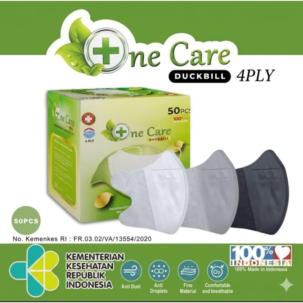 One Care Duckbill Mask 4 Ply 1 Box isi 50 Pcs | Masker Duckbill 4 Lapis Dewasa