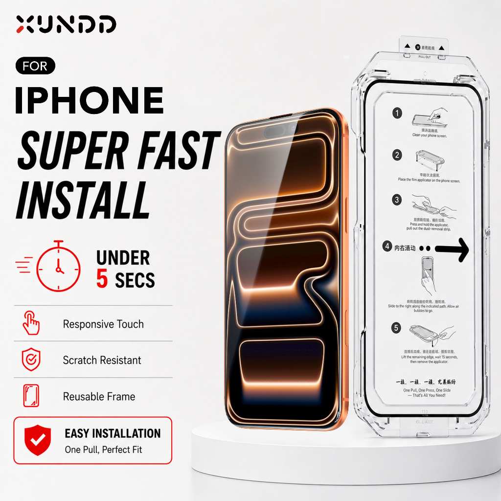 XUNDD Quick-Fit Install Tempered Glass HD untuk iPhone iPhone 15  15 Plus 15 Pro 15 Pro Max HD Clear