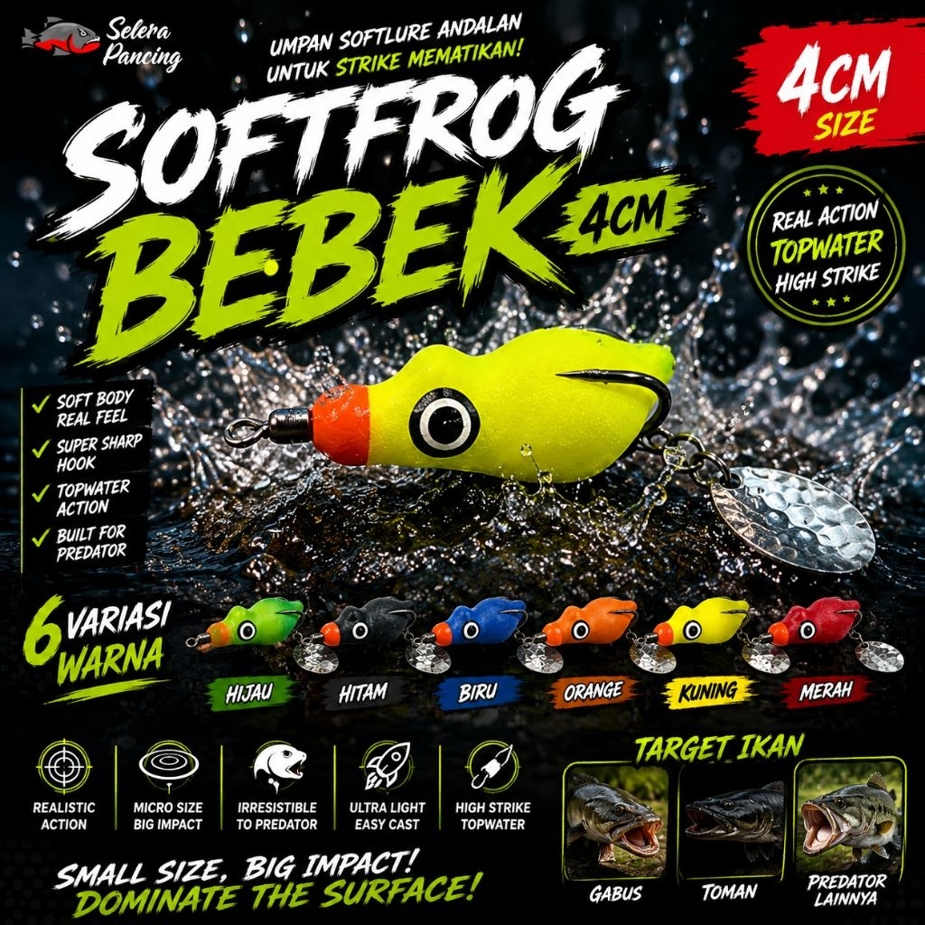 SOFTFROG LURE 4cm BEBEK Umpan Pancing Casting gabus toman