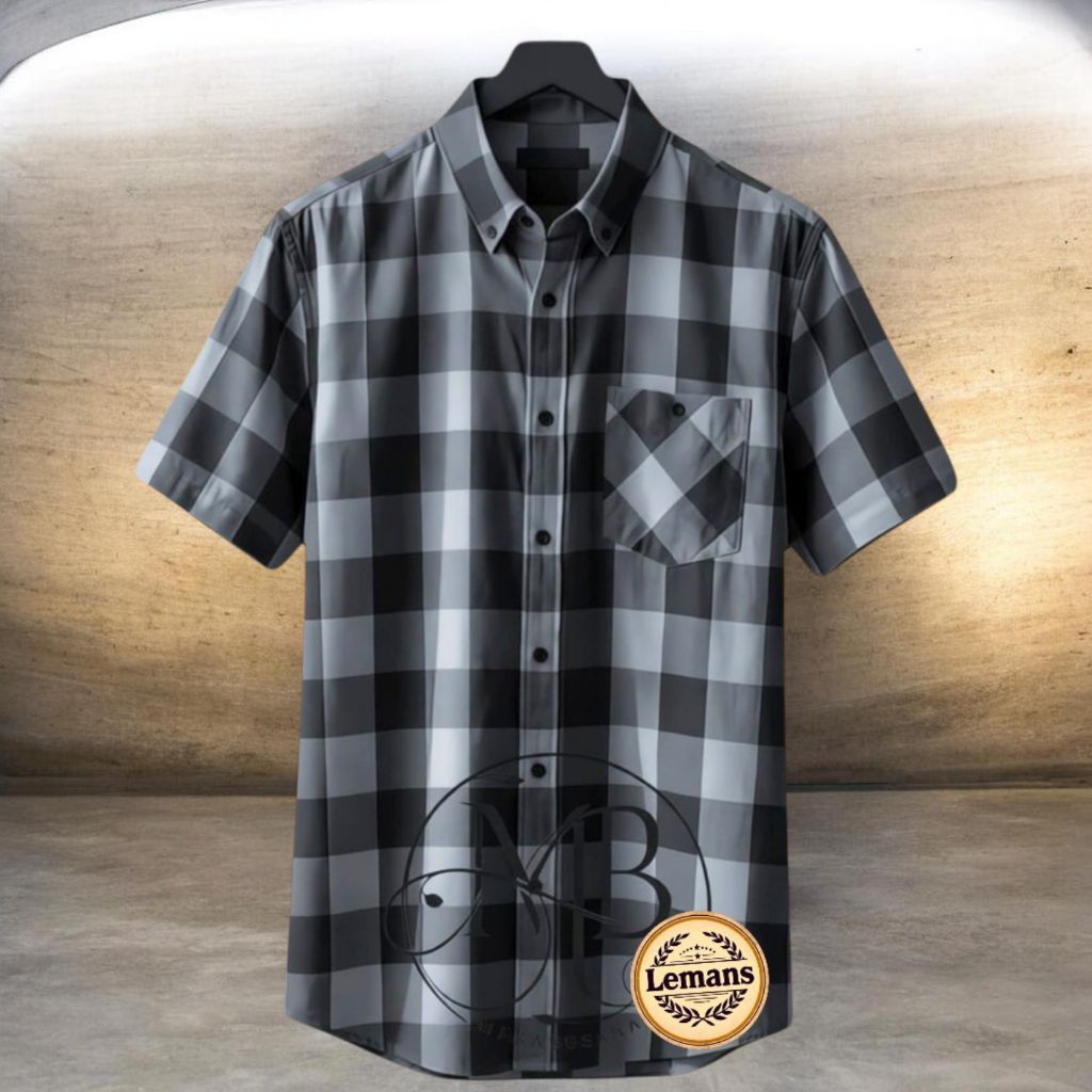 Kemeja Flanel Pria Kotak Lengan Pendek Kain Flanel Super Tebal Halus